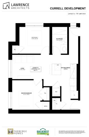 A black and white architectural floor plan for a development by Lawrence Architects.