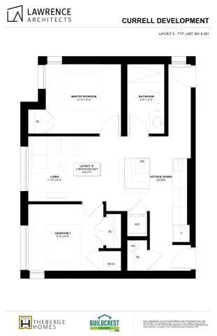 A black and white floor plan for a home development by Lawrence Architects.