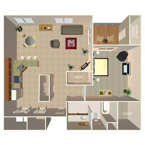 1 Bedroom 1 Bathroom Floor Plan at Tranquility Pointe, Omaha, NE