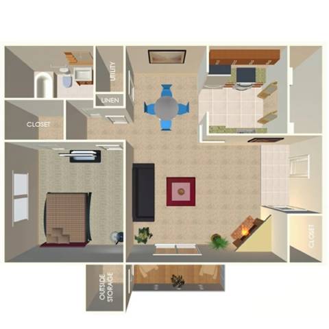 1 Bedroom 1 Bath Floor Plan at The Pointe, LaVista, 68128