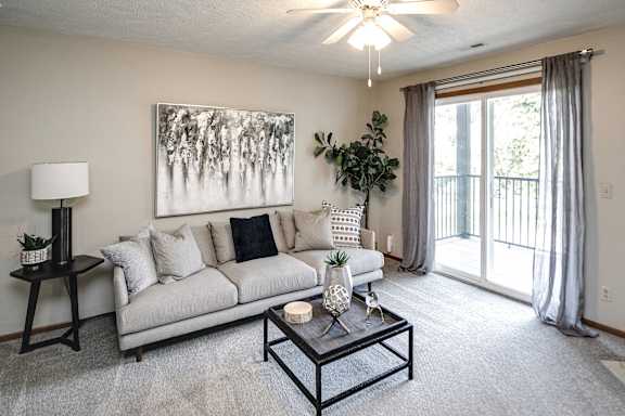 Living Room With Ceiling Fan at The Pointe, Nebraska, 68128