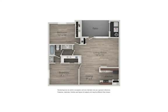 A diagram shows a floor plan of a house with two bedrooms, a living room, a dining room, and a kitchen.
