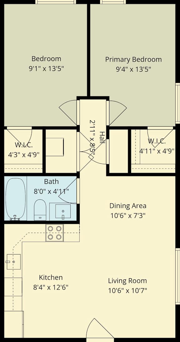 A floor plan of a house with labeled rooms and dimensions.