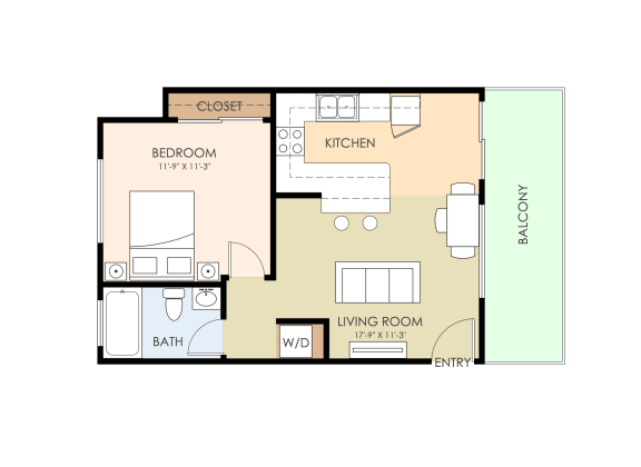 1 Bed 1 Bath 485 Sq. Feet