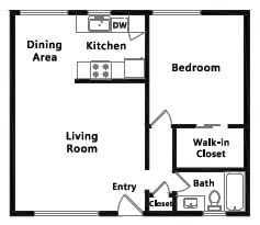 1 Bedroom 1 Bath plan 5