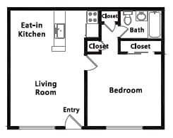 1 Bedroom 1 Bath plan 1 No washer/dryer