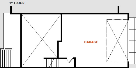 A drawing of a house with a garage labeled.