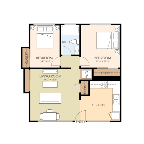 2 bed 1 Bath 667 sq. feet
