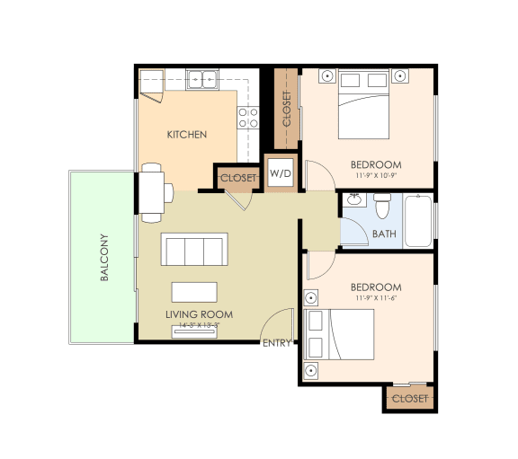 2 bed 1 Bath 691 sq. feet