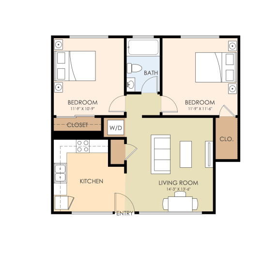 2 bed 1 Bath 705 sq. feet