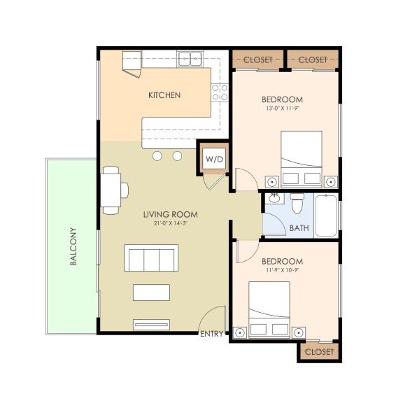 2 bed 1 Bath 836 sq. feet