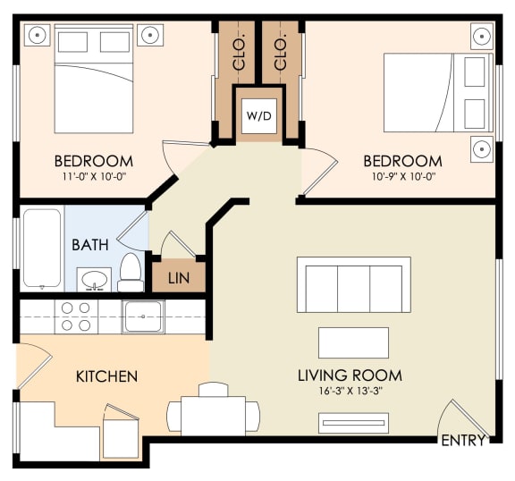 2 Bedroom 1 Bath plan 4