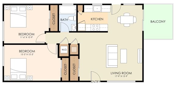 2 Bedroom 1 Bath plan 2