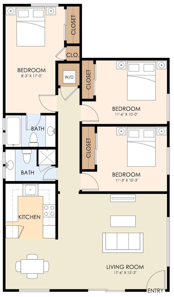 3 Bedroom 2 Bath plan 1