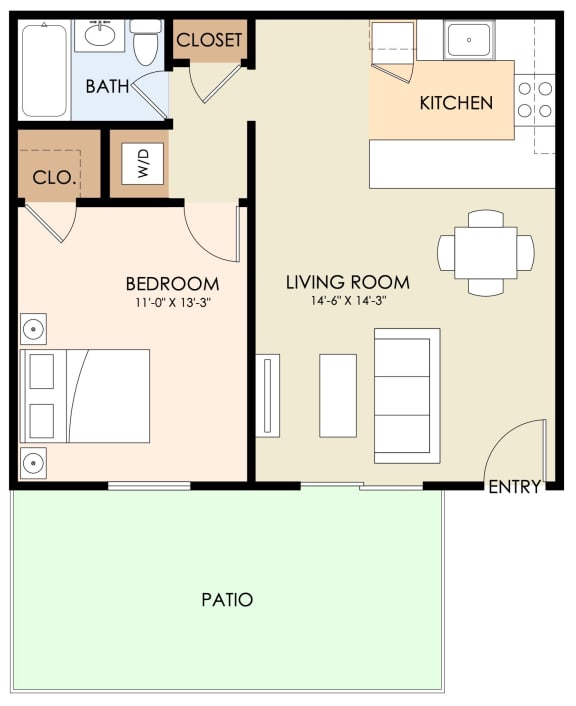 1 Bedroom 1 Bath plan 4
