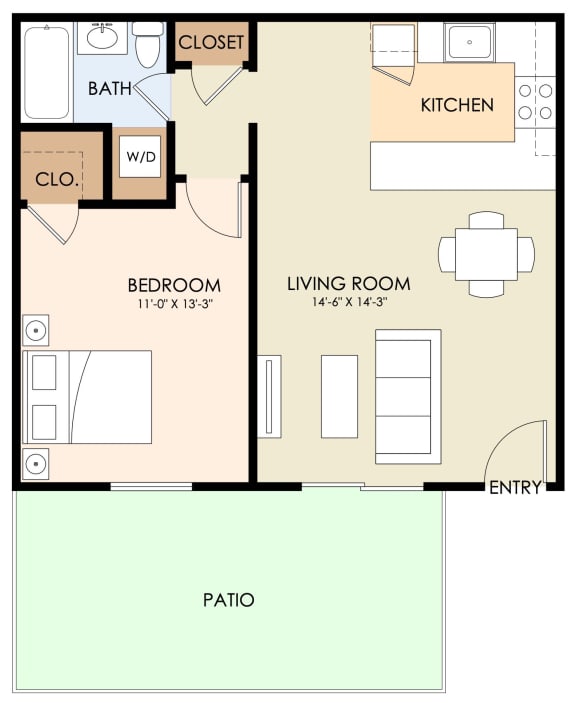 1 Bedroom 1 Bath plan 3
