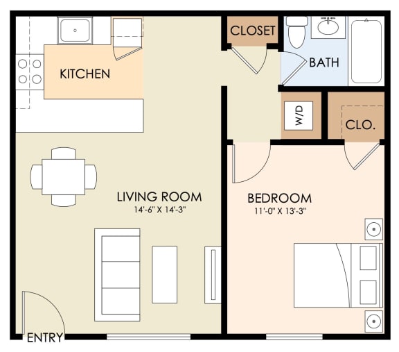 1 Bedroom 1 Bath plan 2