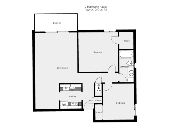 a floor plan of a unit with 2 bedrooms and a living room