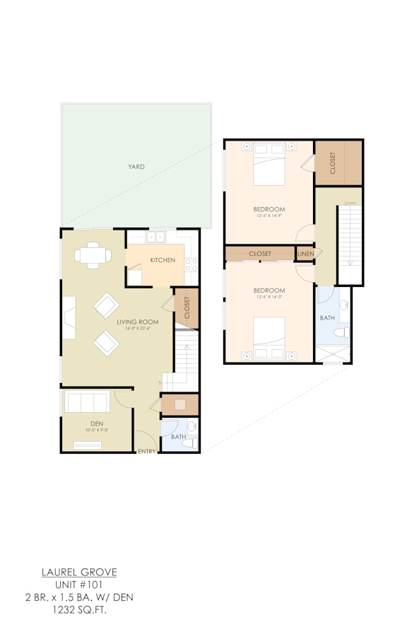 A floor plan of a unit with a living room, bedroom, and bathroom.