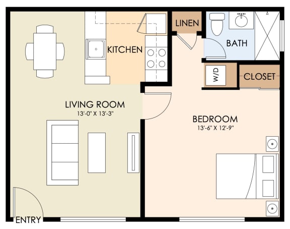 1 Bedroom 1 Bath plan 1