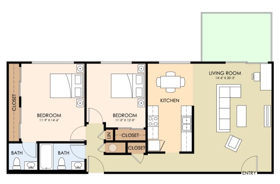 a floor plan of a living room with a bedroom and a kitchen