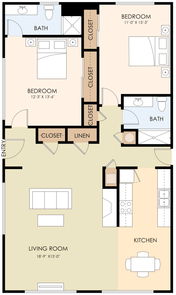 Two Bedroom Two Bath 1123 Sq Ft