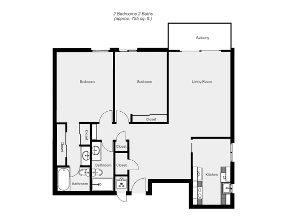 a floor plan of a 1 bedroom floor plan with roommates