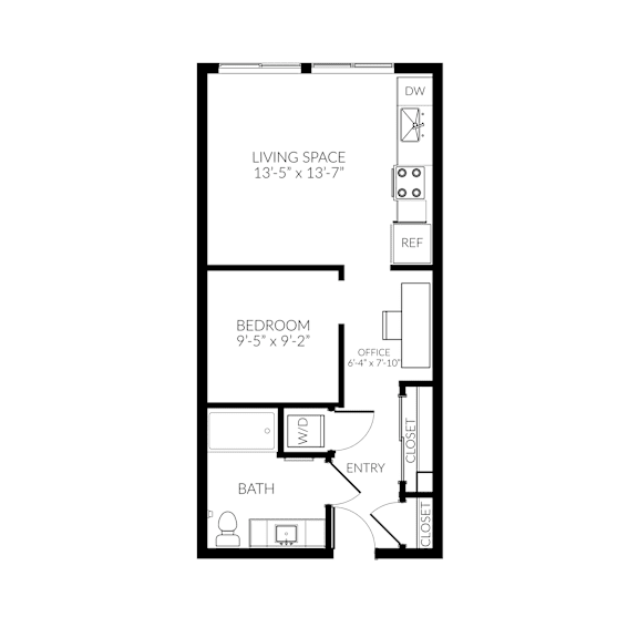 1 Bed 1 Bath Floorplan F at Huntington Apartment Homes, South San Francisco, CA 94080