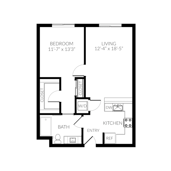 Floor Plan  A black and white image of a floor plan for a bedroom and living room.