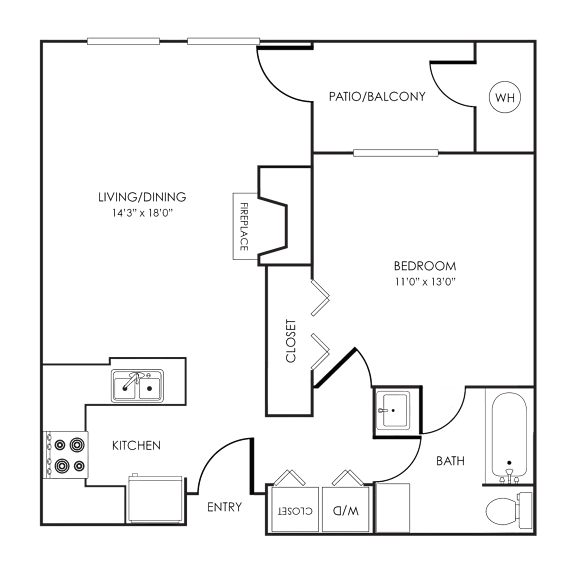 Floor Plan  A floor plan of a house with a kitchen, bathroom, and living room.