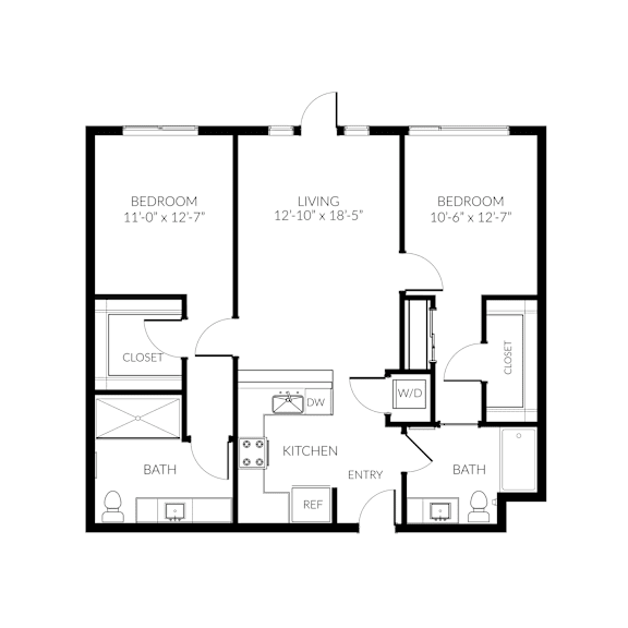 2 Bed 2 Bath Floorplan B at Huntington Apartment Homes, South San Francisco, CA 94080