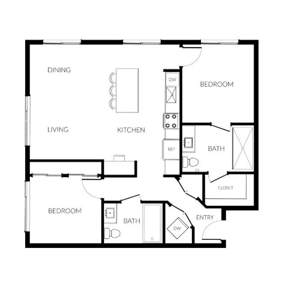 Floor Plan  A black and white floor plan of a house with labeled rooms.