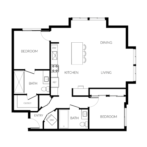 Floor Plan  A black and white image of a floor plan for a house.