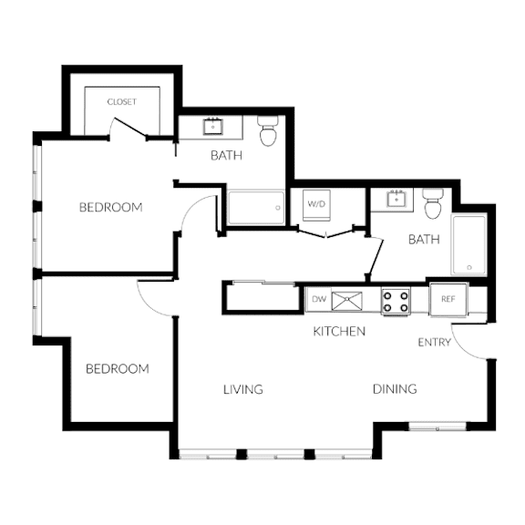 Floor Plan  A black and white image of a floor plan for a house.