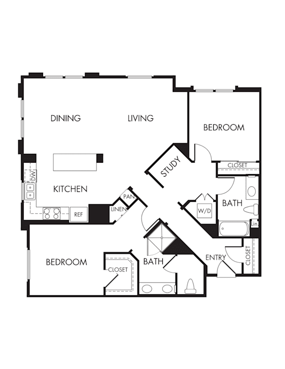 A black and white image of a floor plan for a house.