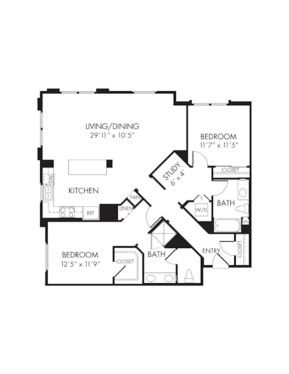 Floor Plan  A black and white image of a house floor plan.