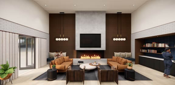 A modern living room with a fireplace and a flat screen TV.