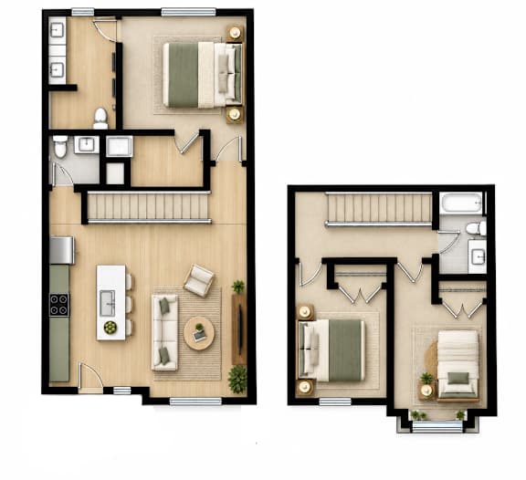 A floor plan of a two bedroom apartment.