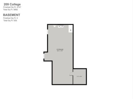 A floor plan of a 209 College Basement.