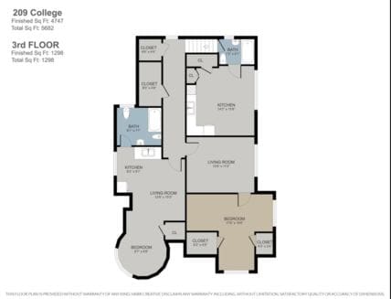 A floor plan for a 3rd floor apartment of a college.