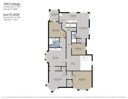 A floor plan for a 2nd floor apartment at 209 College.