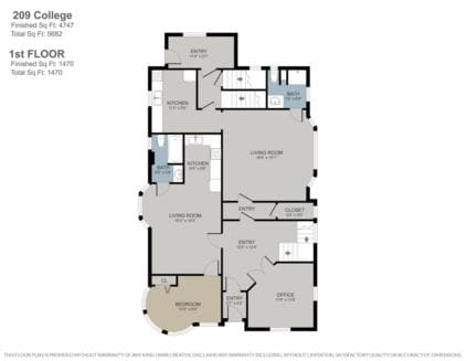 A floor plan for a 209 College apartment on the first floor.