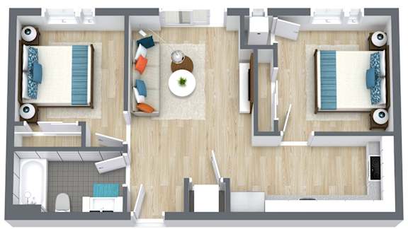 2 Bedroom Floorplan at Nuovo Apartments, Bellevue, WA