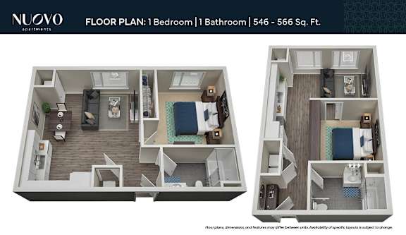 1 Bed Floorplan at Nuovo Apartments, Washington