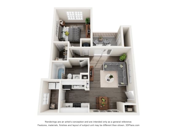 a 3d floor plan of a 2100 sq ft apartment
