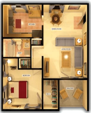 1 Bedroom 1 Bathroom Floor Plan at Maplehurst Apartments, Knoxville