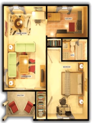 1 Bed 1 Bath Floor Plan at Maplehurst Apartments, Knoxville Tennessee