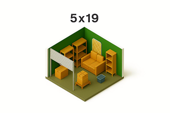 A green room with a white sign that says 5x19.