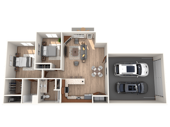 A detailed 3D floor plan of a house showing all rooms and their layout.