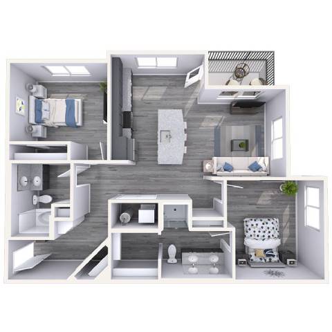 A 3D rendered image of a modern bathroom.